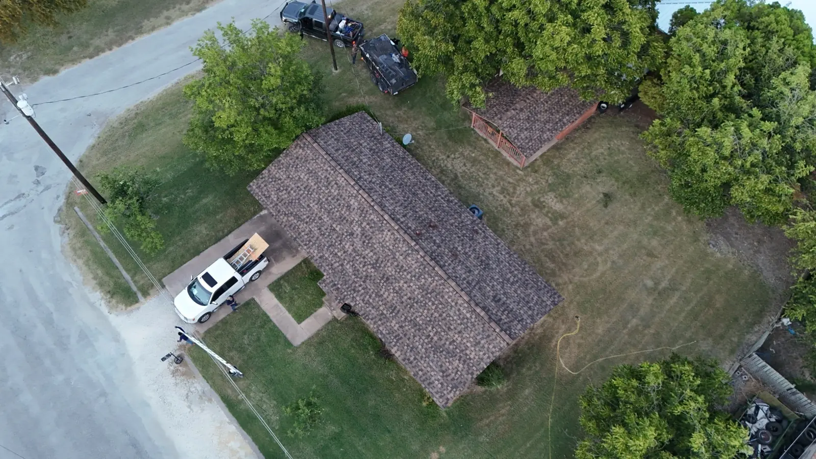 A shingle roof on a Waco home, seen from above